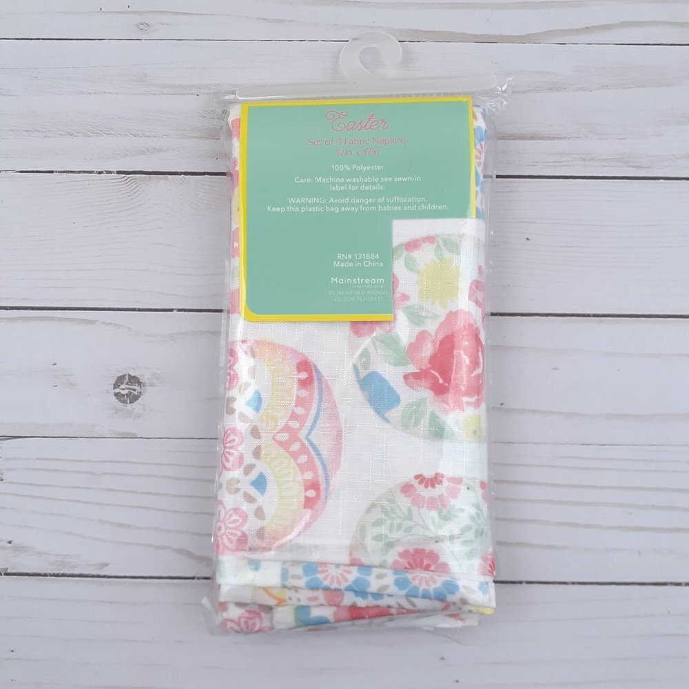 Fabric Dinner Napkins Floral Easter Eggs 17x17 inch Set of 4 - Picture 4 of 4